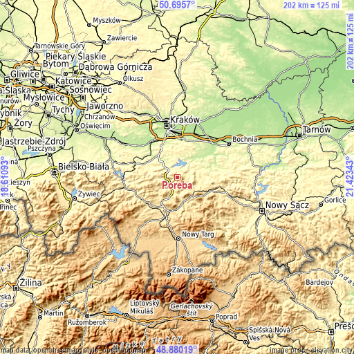 Topographic map of Poręba