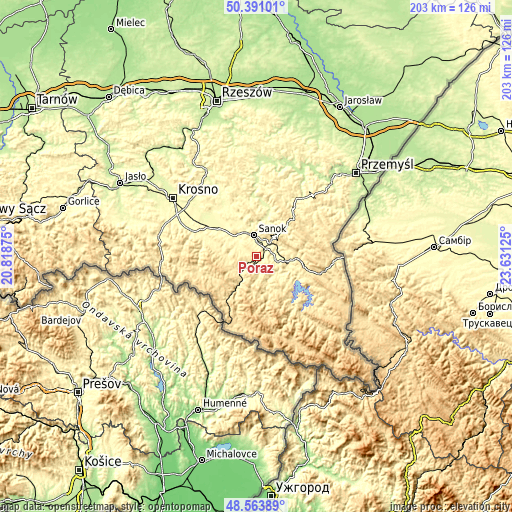 Topographic map of Poraż