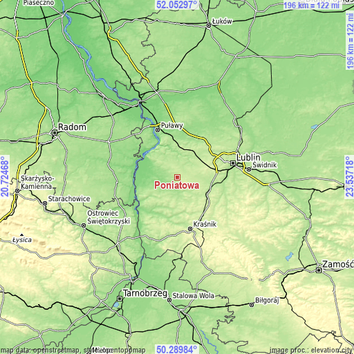 Topographic map of Poniatowa