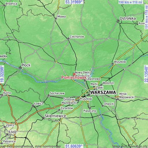 Topographic map of Pomiechówek