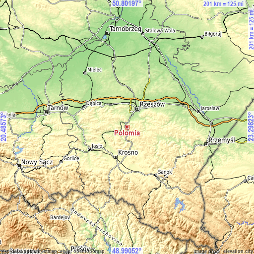 Topographic map of Połomia