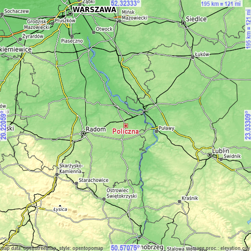 Topographic map of Policzna