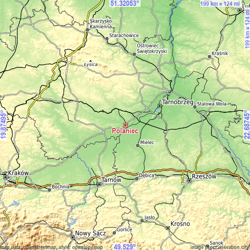 Topographic map of Połaniec