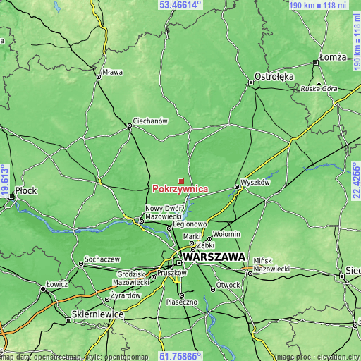 Topographic map of Pokrzywnica