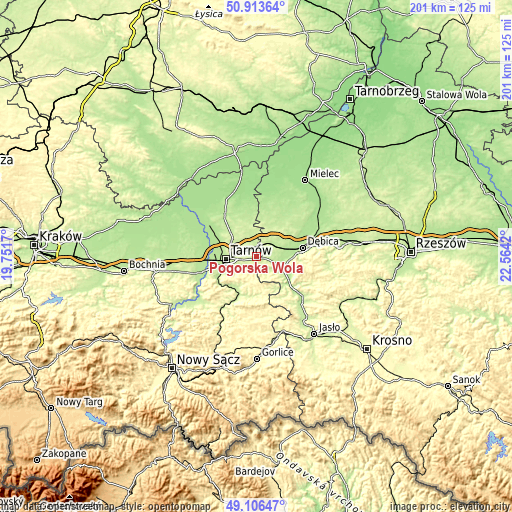 Topographic map of Pogórska Wola