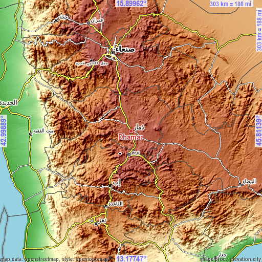 Topographic map of Dhamār