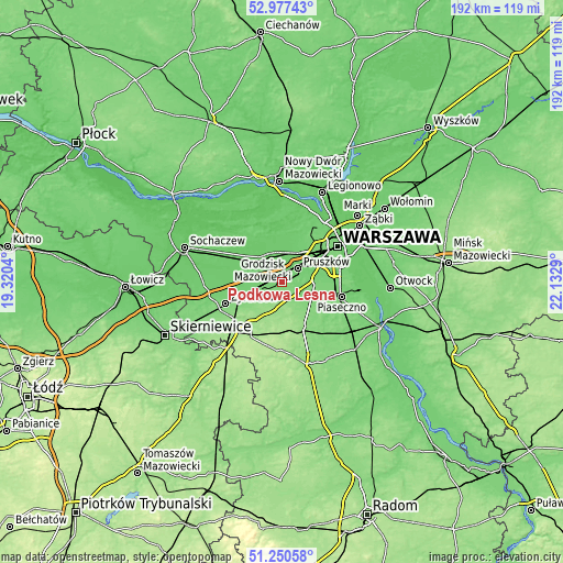 Topographic map of Podkowa Leśna