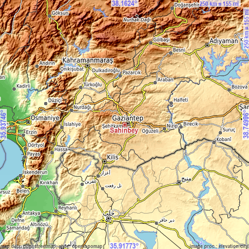 Topographic map of Şahinbey