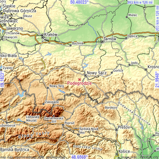 Topographic map of Podegrodzie