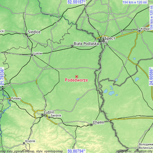 Topographic map of Podedwórze