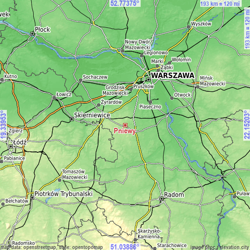 Topographic map of Pniewy