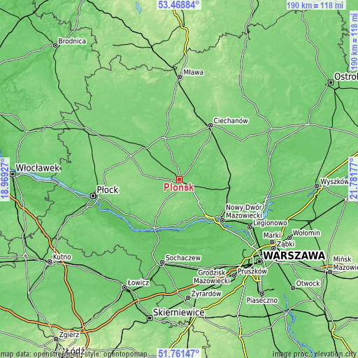 Topographic map of Płońsk