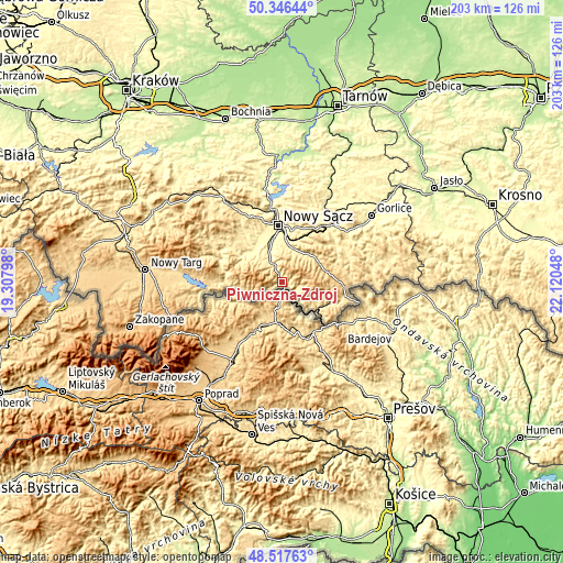 Topographic map of Piwniczna-Zdrój