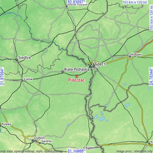 Topographic map of Piszczac