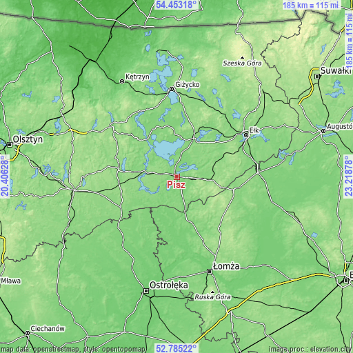 Topographic map of Pisz