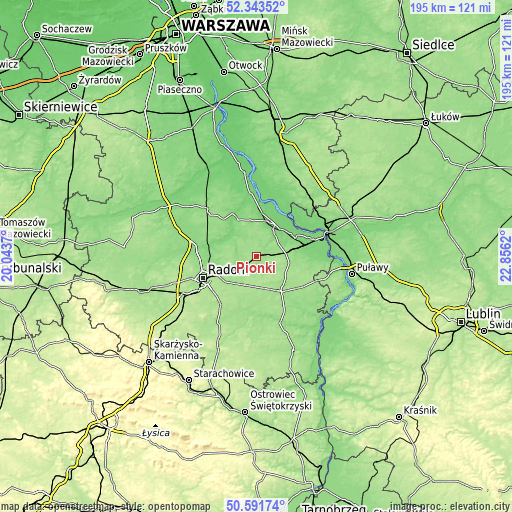 Topographic map of Pionki