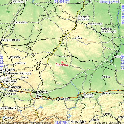 Topographic map of Pińczów