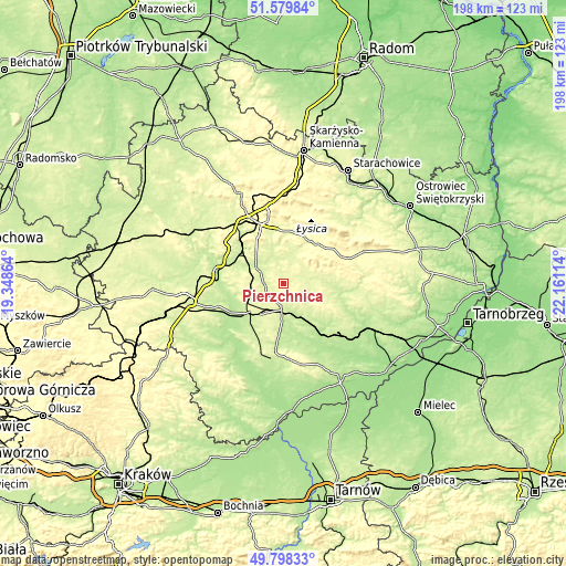 Topographic map of Pierzchnica