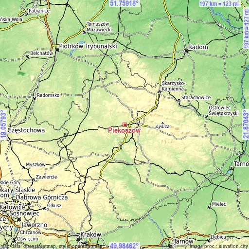 Topographic map of Piekoszów