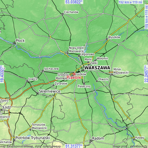 Topographic map of Piastów