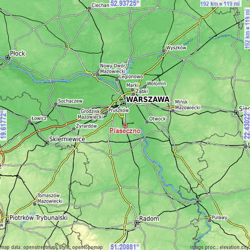 Topographic map of Piaseczno
