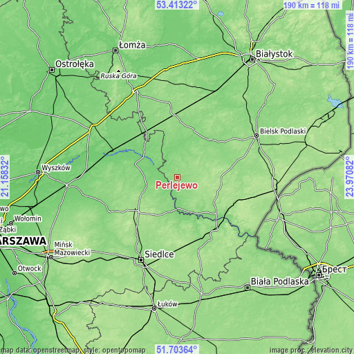 Topographic map of Perlejewo