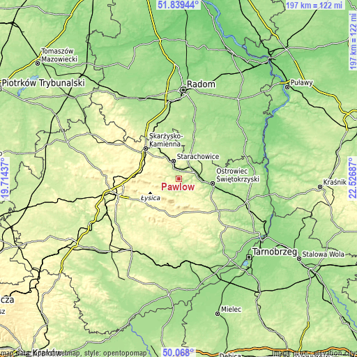 Topographic map of Pawłów