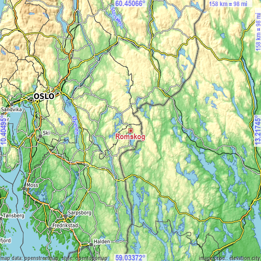 Topographic map of Rømskog