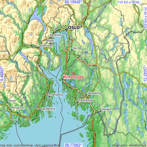 Topographic map of Kirkebygda