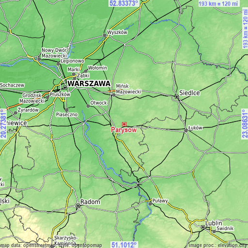 Topographic map of Parysów