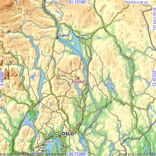 Topographic map of Hurdal