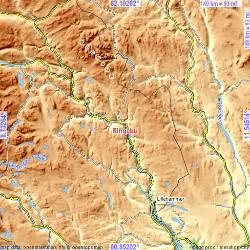 Topographic map of Ringebu