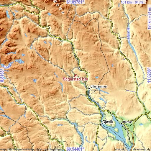 Topographic map of Segalstad bru