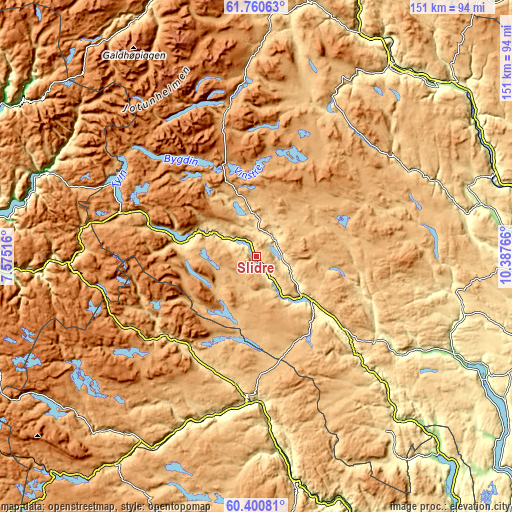 Topographic map of Slidre