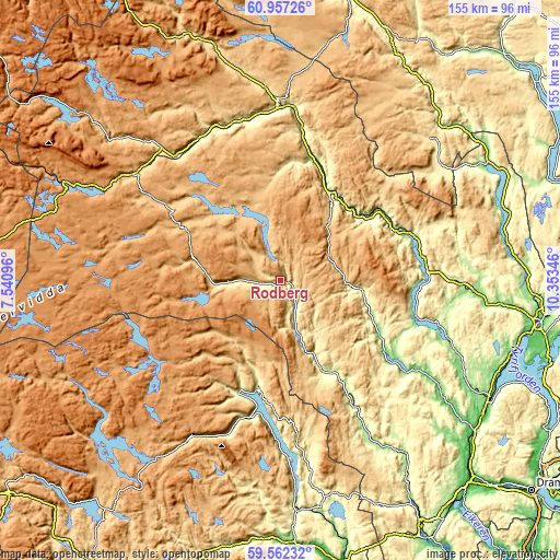 Topographic map of Rødberg