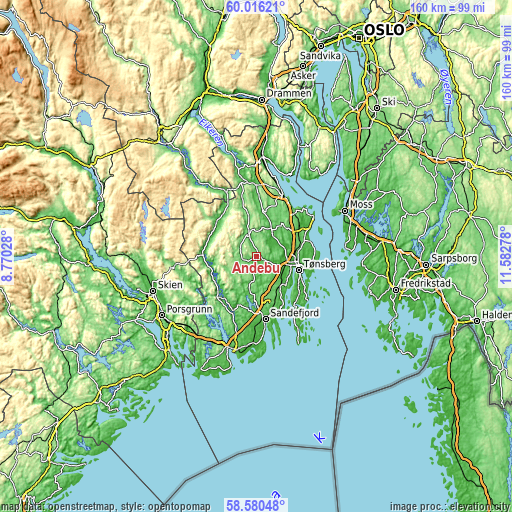 Topographic map of Andebu