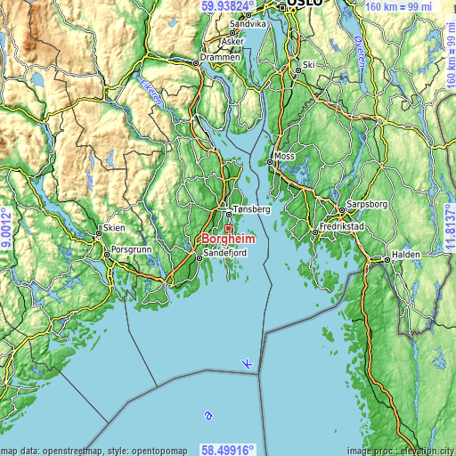 Topographic map of Borgheim