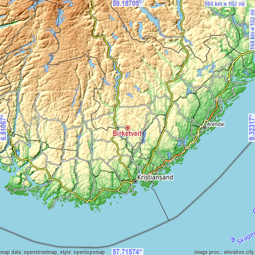 Topographic map of Birketveit