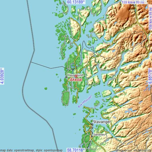 Topographic map of Aksdal