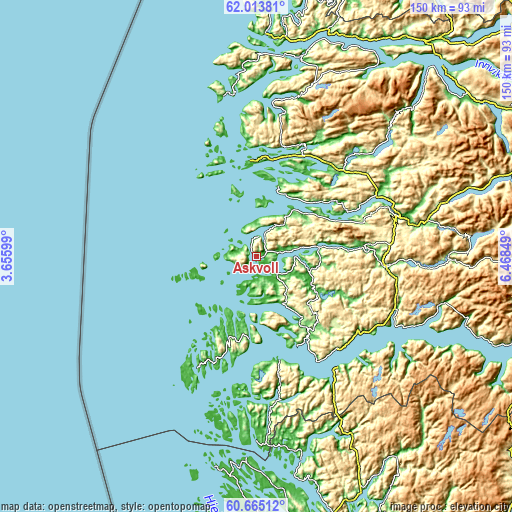 Topographic map of Askvoll