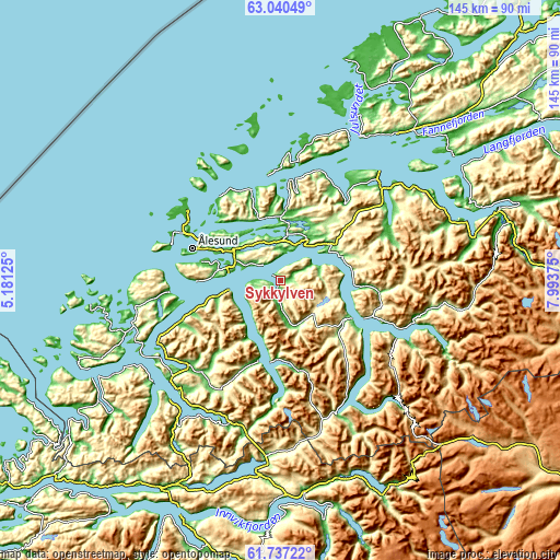 Topographic map of Sykkylven