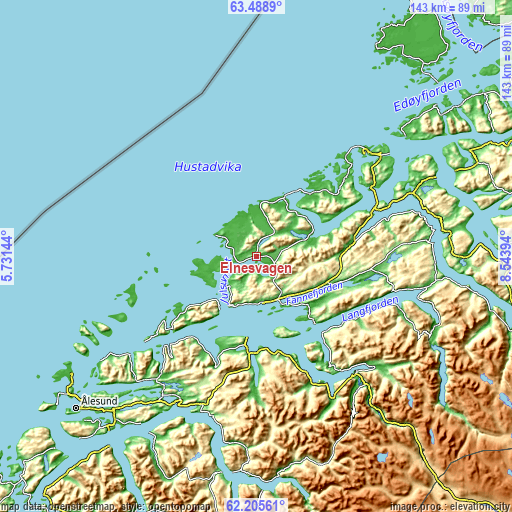 Topographic map of Elnesvågen