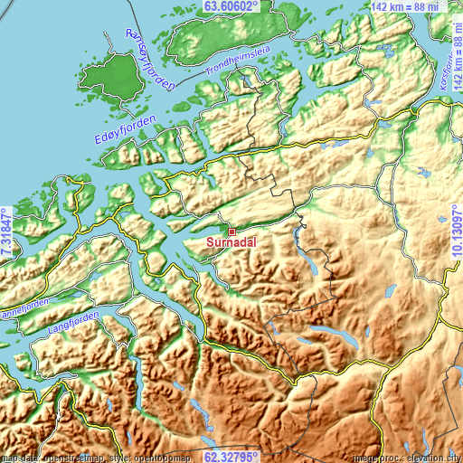 Topographic map of Surnadal