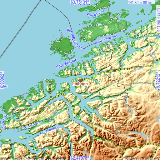 Topographic map of Liabøen