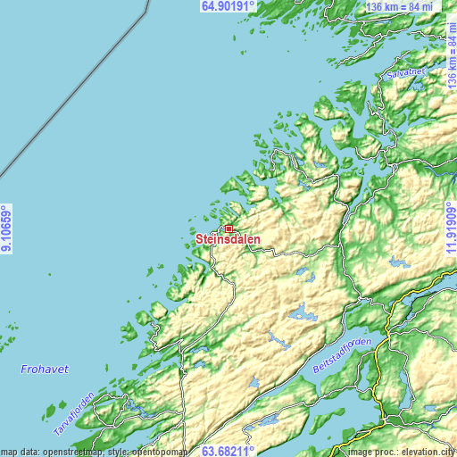 Topographic map of Steinsdalen