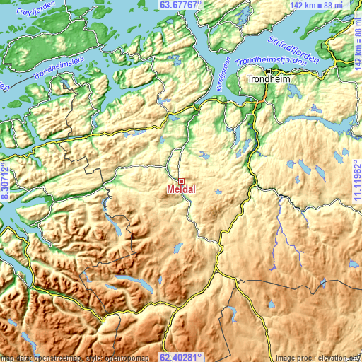 Topographic map of Meldal