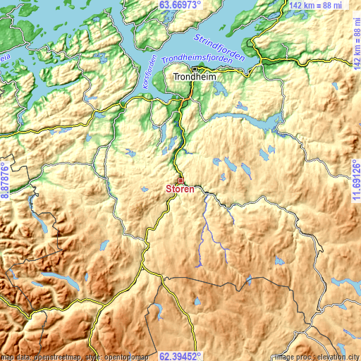 Topographic map of Støren