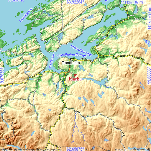 Topographic map of Klæbu