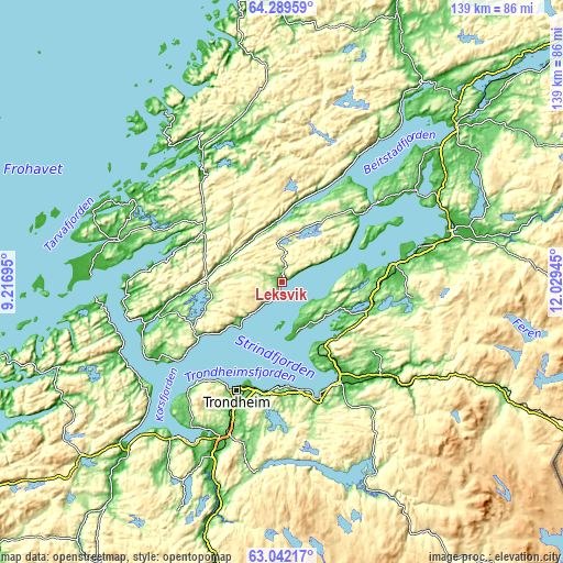 Topographic map of Leksvik