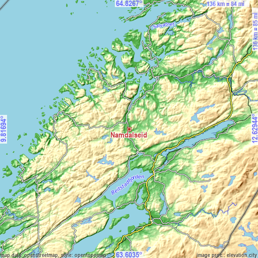 Topographic map of Namdalseid